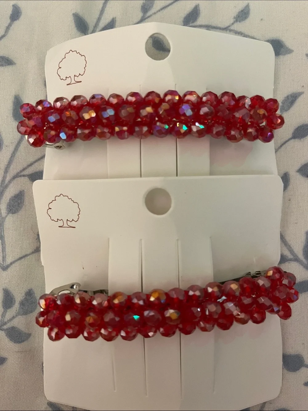 Red Crystal Beaded Barrette - Set of 2